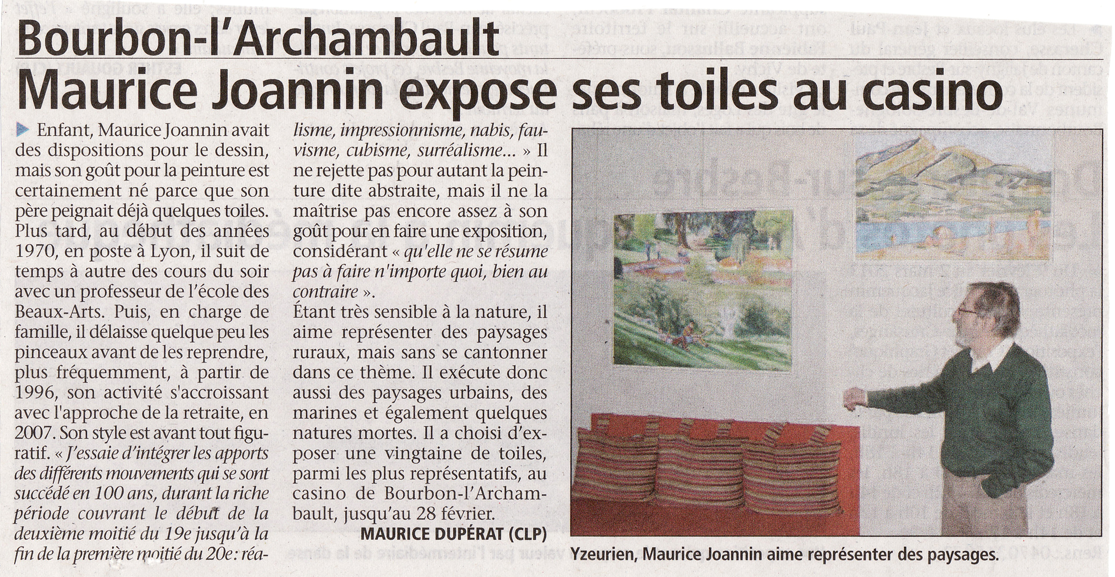 Exposition de Maurice Joannin au casino de Bourbon L'Archambault du 11 février au 28 février 2013